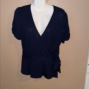 Elegant Navy Wrap Top The Workshop XL